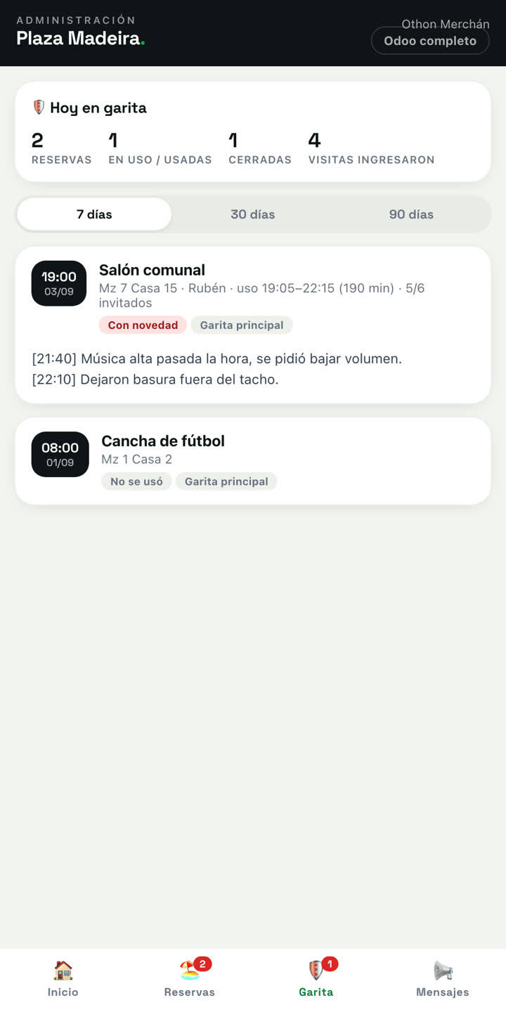 App del administrador: novedades de garita