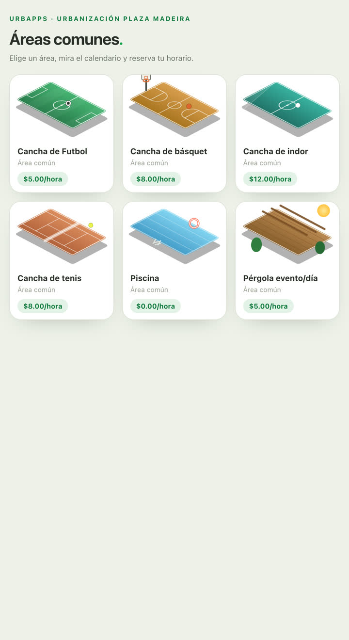 Página de reservas de áreas comunales