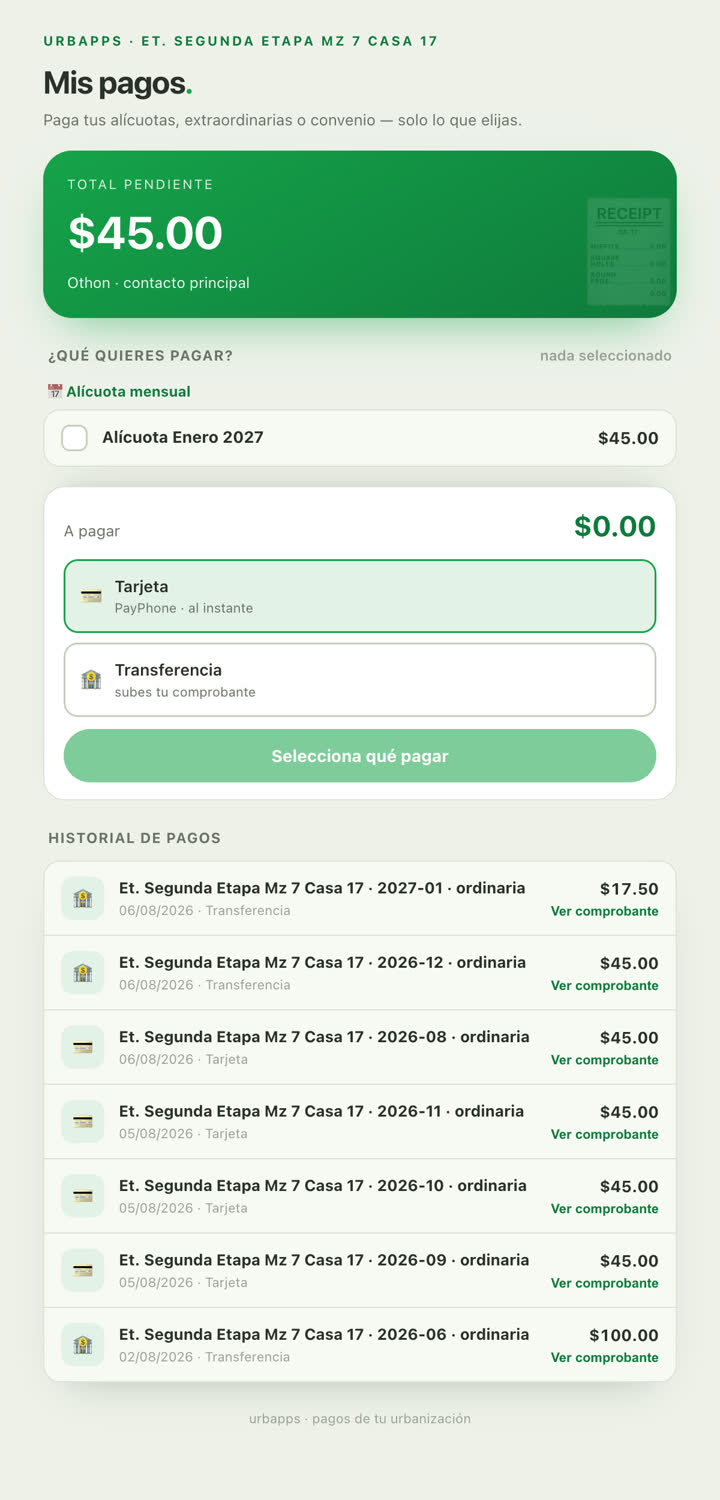 Página de pagos de alícuotas