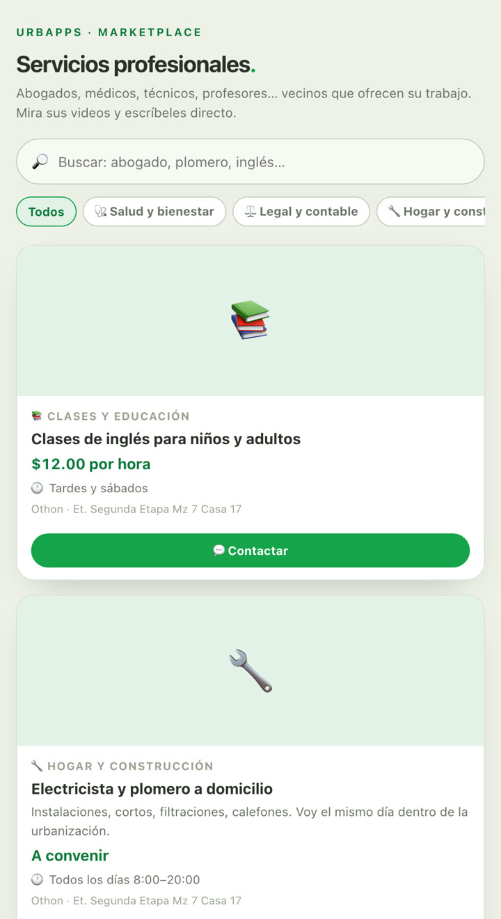 Servicios profesionales de vecinos